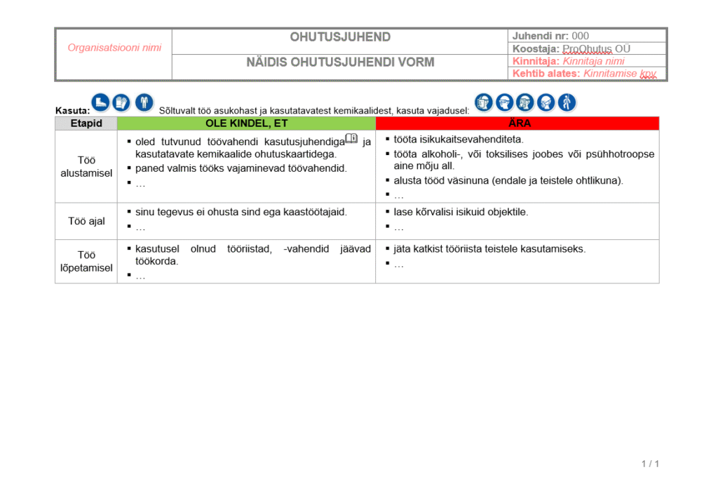 tasuta ohutusjuhendi näidis